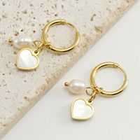 1 Pair Fashion Heart Shape Stainless Steel Pearl Plating Inlay Shell Drop Earrings main image 4