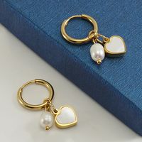 1 Pair Fashion Heart Shape Stainless Steel Pearl Plating Inlay Shell Drop Earrings main image 5
