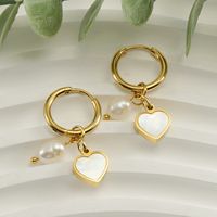 1 Pair Fashion Heart Shape Stainless Steel Pearl Plating Inlay Shell Drop Earrings main image 1