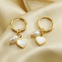 1 Pair Fashion Heart Shape Stainless Steel Pearl Plating Inlay Shell Drop Earrings main image 2