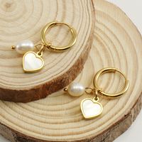 1 Pair Fashion Heart Shape Stainless Steel Pearl Plating Inlay Shell Drop Earrings main image 3
