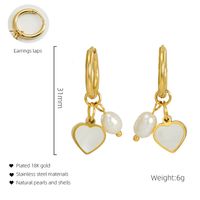 1 Pair Fashion Heart Shape Stainless Steel Pearl Plating Inlay Shell Drop Earrings sku image 1
