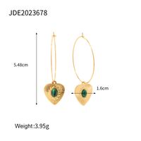 1 Pair Fashion Heart Shape Stainless Steel Plating Inlay Malachite Drop Earrings sku image 1