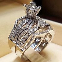 1 Set Fashion Geometric Copper Inlay Zircon Rings main image 1