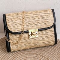 Women's Straw Solid Color Vacation Square Flip Cover Square Bag sku image 1