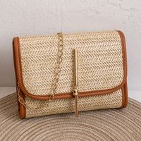 Women's Straw Solid Color Vacation Square Flip Cover Square Bag sku image 4