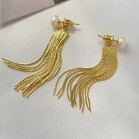 1 Pair Simple Style Tassel Metal Plating Artificial Pearls Women's Drop Earrings sku image 1