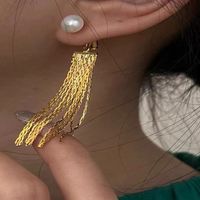 1 Pair Simple Style Tassel Metal Plating Artificial Pearls Women's Drop Earrings main image 4