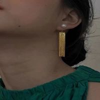 1 Pair Simple Style Tassel Metal Plating Artificial Pearls Women's Drop Earrings main image 5