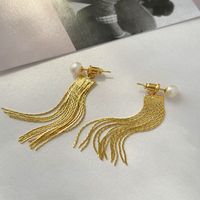 1 Pair Simple Style Tassel Metal Plating Artificial Pearls Women's Drop Earrings main image 1