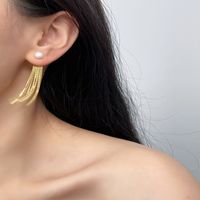 1 Pair Simple Style Tassel Metal Plating Artificial Pearls Women's Drop Earrings main image 3