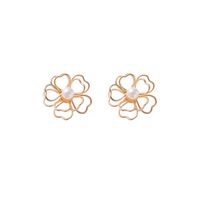 1 Paire Style Simple Fleur Alliage Incruster Perles Artificielles Femmes Boucles D'oreilles main image 5