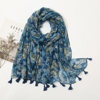 Women's Retro Ethnic Style Bohemian Plant Cotton And Linen Printing Silk Scarf Scarf main image 6