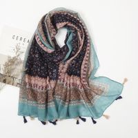 Women's Retro Color Block Polyester Printing Scarf main image 6