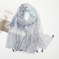 Women's Elegant Stripe Flower Cotton And Linen Tassel Scarf sku image 1