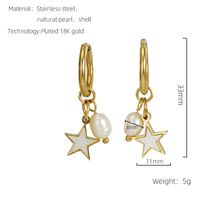1 Paire Mode Star Perle Placage Incruster Acier Inoxydable Coquille Plaqué Or 18k Boucles D'oreilles sku image 1