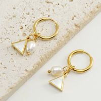 1 Pair Fashion Triangle Stainless Steel Pearl Plating Inlay Shell Drop Earrings main image 3