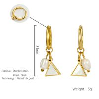 1 Paire Mode Triangle Acier Inoxydable Perle Placage Incruster Coquille Boucles D'oreilles sku image 1