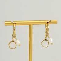 1 Pair Casual Hexagon Stainless Steel Pearl Plating Inlay Shell Drop Earrings main image 1