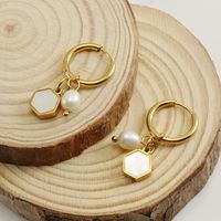 1 Pair Casual Hexagon Stainless Steel Pearl Plating Inlay Shell Drop Earrings main image 2