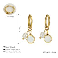 1 Pair Casual Hexagon Stainless Steel Pearl Plating Inlay Shell Drop Earrings sku image 1