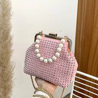 Women's Small Spring&summer Pu Leather Solid Color Elegant Pearls Square Lock Clasp Dome Bag sku image 1