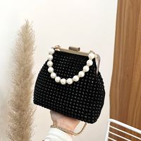 Women's Small Spring&summer Pu Leather Solid Color Elegant Pearls Square Lock Clasp Dome Bag sku image 4