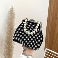 Women's Small Spring&summer Pu Leather Solid Color Elegant Pearls Square Lock Clasp Dome Bag sku image 3