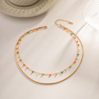 1 Piece Fashion Round Stainless Steel Beaded Plating Layered Necklaces main image 8