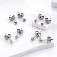 1 Pair Simple Style Round Stainless Steel Inlaid Zircon Ear Studs main image 1