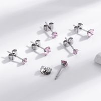 1 Pair Simple Style Round Stainless Steel Inlaid Zircon Ear Studs main image 4