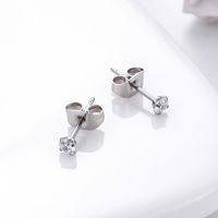 1 Pair Simple Style Round Stainless Steel Inlaid Zircon Ear Studs sku image 3