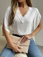 Women's Blouse Half Sleeve T-shirts Patchwork Lace Fashion Solid Color sku image 2