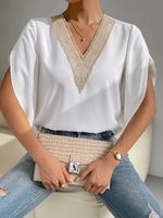 Women's Blouse Half Sleeve T-shirts Patchwork Lace Fashion Solid Color sku image 17