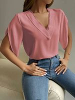 Women's Blouse Half Sleeve T-shirts Patchwork Lace Fashion Solid Color main image 3