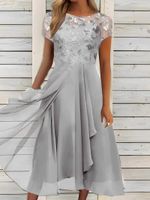 Women's Regular Dress Fashion Round Neck Sequins Patchwork Short Sleeve Printing Maxi Long Dress Daily main image 3
