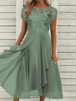 Women's Regular Dress Fashion Round Neck Sequins Patchwork Short Sleeve Printing Maxi Long Dress Daily main image 1