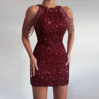 Sexy Solid Color Halter Neck Sleeveless Sequins Patchwork Spandex Polyester Above Knee Party Dress main image 5