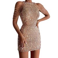 Sexy Solid Color Halter Neck Sleeveless Sequins Patchwork Spandex Polyester Above Knee Party Dress main image 4