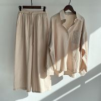 Women's Casual Solid Color Cotton Pocket Patchwork Pants Sets main image 5