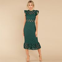 Women's A-line Skirt Fashion Round Neck Lace Short Sleeve Solid Color Maxi Long Dress Holiday Street main image 5