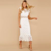 Women's A-line Skirt Fashion Round Neck Lace Short Sleeve Solid Color Maxi Long Dress Holiday Street main image 4