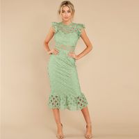Women's A-line Skirt Fashion Round Neck Lace Short Sleeve Solid Color Maxi Long Dress Holiday Street main image 3