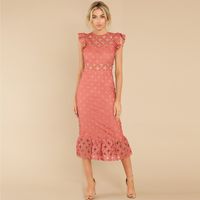 Women's A-line Skirt Fashion Round Neck Lace Short Sleeve Solid Color Maxi Long Dress Holiday Street main image 2