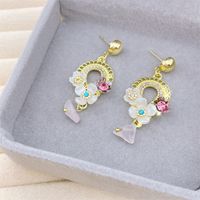 1 Pair Retro Heart Shape Flower Bow Knot Alloy Inlay Artificial Pearls Rhinestones Women's Earrings main image 5