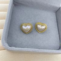 1 Pair Retro Heart Shape Flower Bow Knot Alloy Inlay Artificial Pearls Rhinestones Women's Earrings sku image 9