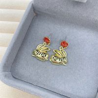 1 Pair Retro Heart Shape Flower Bow Knot Alloy Inlay Artificial Pearls Rhinestones Women's Earrings sku image 8