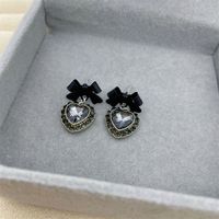 1 Pair Retro Heart Shape Flower Bow Knot Alloy Inlay Artificial Pearls Rhinestones Women's Earrings sku image 45