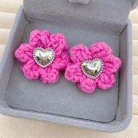 1 Pair Retro Heart Shape Flower Bow Knot Alloy Inlay Artificial Pearls Rhinestones Women's Earrings sku image 50
