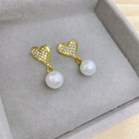1 Pair Retro Heart Shape Flower Bow Knot Alloy Inlay Artificial Pearls Rhinestones Women's Earrings sku image 12